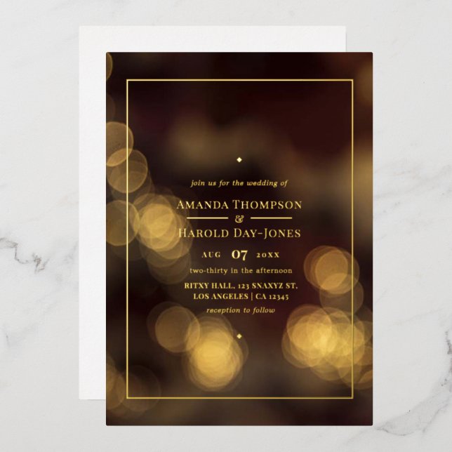 Gold Bokeh Wedding Foil Invitation (Front/Back)