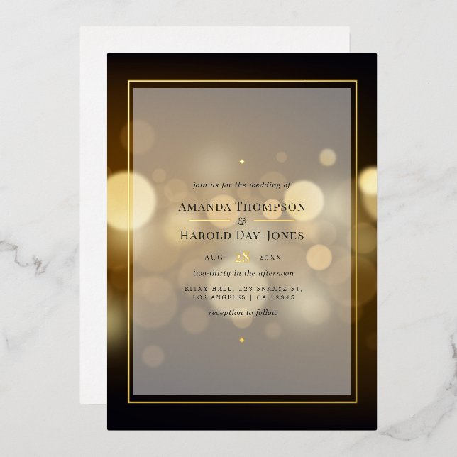 Gold Bokeh Wedding Foil Invitation (Front/Back)