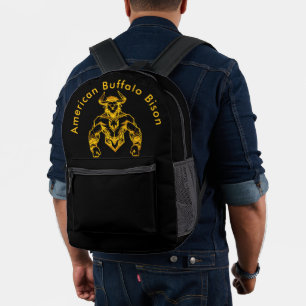 Gold Bold Bison Graphic Design Printed Backpack