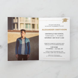 Gold Bold GRADUATE Letters and Cap Graduation Invitation