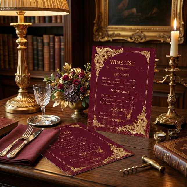Gold Bordeaux Editable Front & Back Wine List Menu (Creator Uploaded)