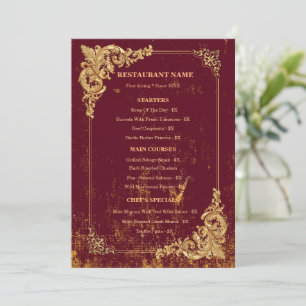 Gold Bordeaux Editable Menu with QR Code
