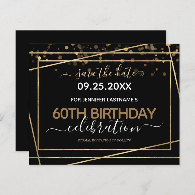 Gold Border 60th Birthday Save the Date Budget (Front/Back)