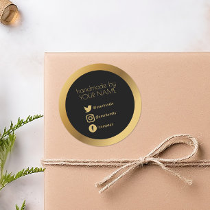 Gold border, black thank you packaging classic round sticker