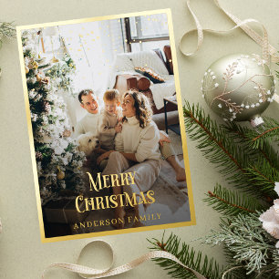 Gold Border Confetti Christmas Family Photo