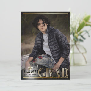Gold Border Duo Grad Graduation Photo Announcement