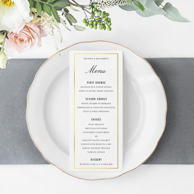 Gold Border Elegant Wedding Dinner Menu and Drinks (Creator Uploaded)