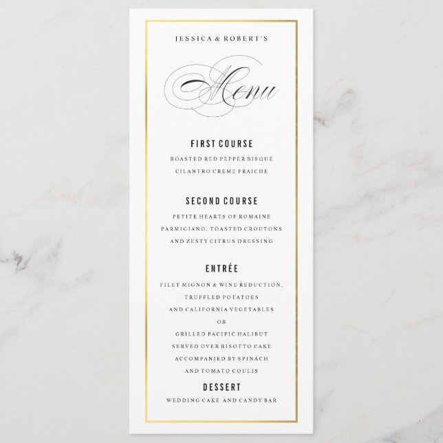 Gold Border Elegant Wedding Menu Card (Front)