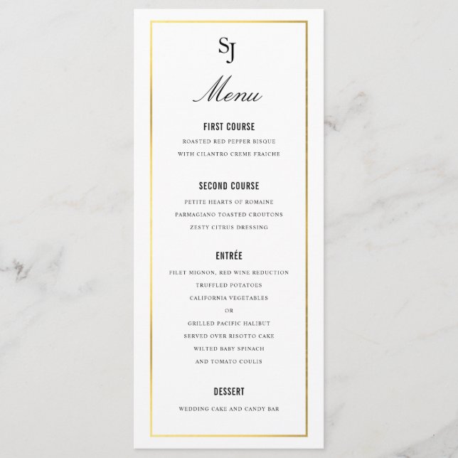 Gold Border Elegant Wedding Monogram Menu (Front)