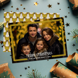 Gold Border Frame Photo Christmas  Holiday Card