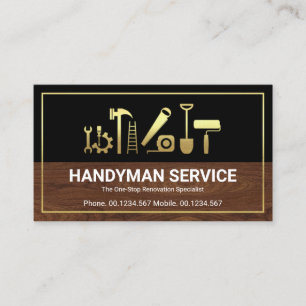 Gold Border Handyman Tools Timber Layer Builder Business Card