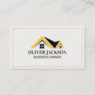 Gold Border   Home Icon   Paper Texture Business Card