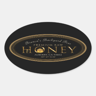 Gold Border Metallic Font Honey with drips Oval Sticker