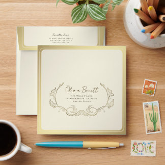 Gold Border Minimalist Wedding Envelope