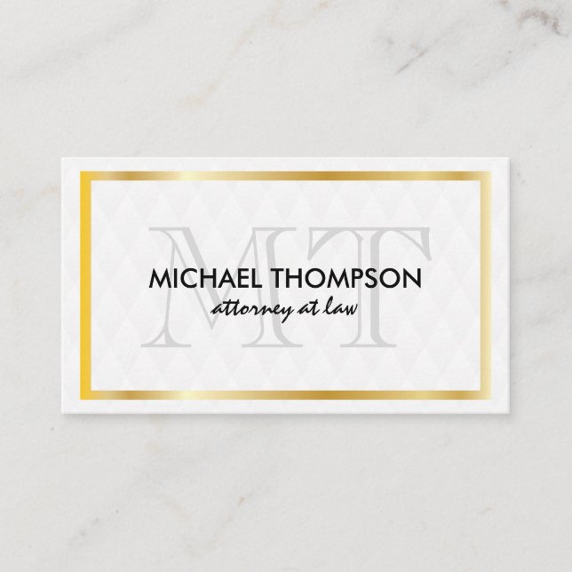 Gold Border Monogram Elegant Diamond Pattern Business Card (Front)
