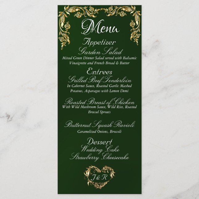 Gold Border on Emerald Wedding Menu (Front)