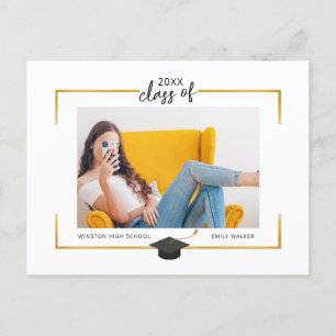 Gold Border Photo Graduation Announcement Postcard