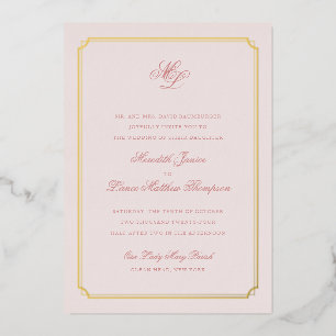 Gold Border Pink and Gold Monogram Wedding Foil In