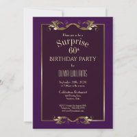 Gold Border Purple Surprise 60th Birthday Party