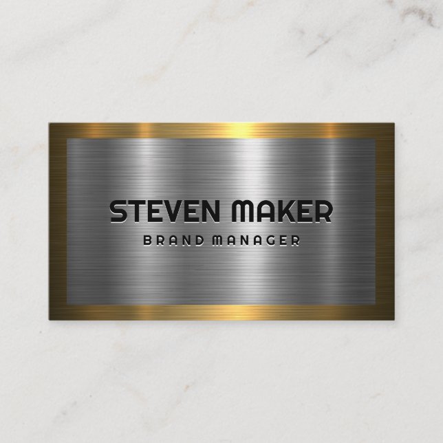 Gold Border | Silver Metallic Background Business Card (Front)