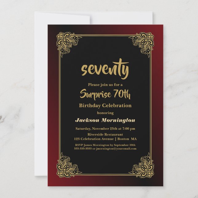 Gold Border Surprise 70th Birthday Invitation (Front)