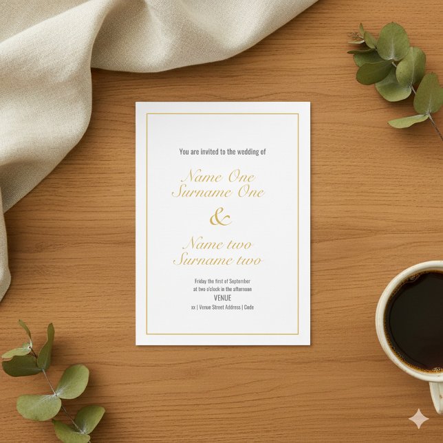 Gold border wedding invitation (Gold border wedding invitation with elegant script.)