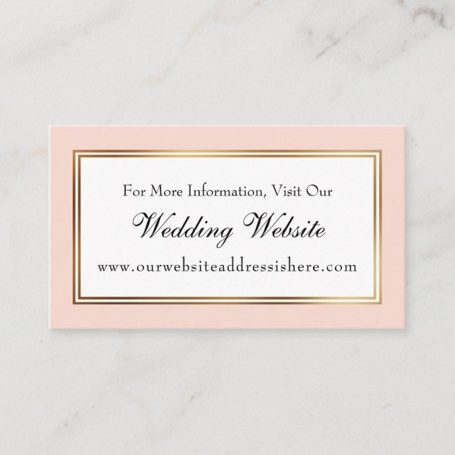 Gold Bordered Blush Wedding Website Insert Cards (Front)