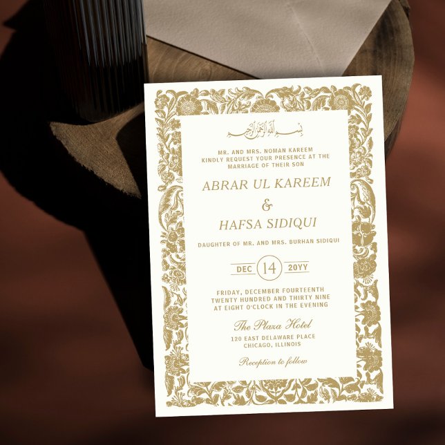 Gold Bordered Elegant Wedding Couple Monogram Invitation (Creator Uploaded)