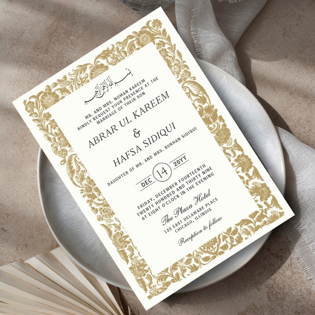 Gold Bordered Elegant Wedding Couple Monogram Invitation (Creator Uploaded)