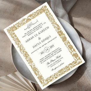 Gold Bordered Elegant Wedding Couple Monogram Invitation
