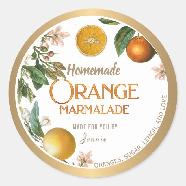 Gold Bordered Homemade Marmalade Jam Jelly Label (Front)