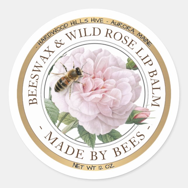Gold Bordered Realistic Bee Lip Balm Label (Front)