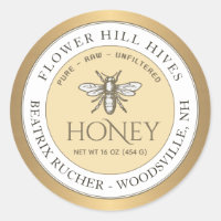 Gold Bordered Yellow White Honey Label French Bee