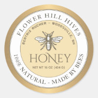 Gold Bordered Yellow White Honey Label French Bee