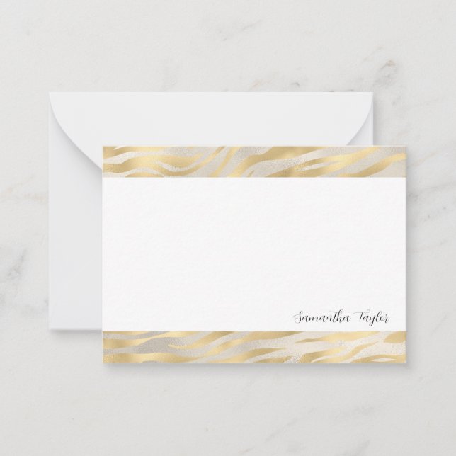 Gold Borders Script  Personalized Flat Note Cards (Front)