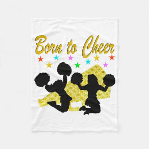 GOLD BORN TO CHEER MEGAPHONE CHEERLEADER FLEECE BLANKET