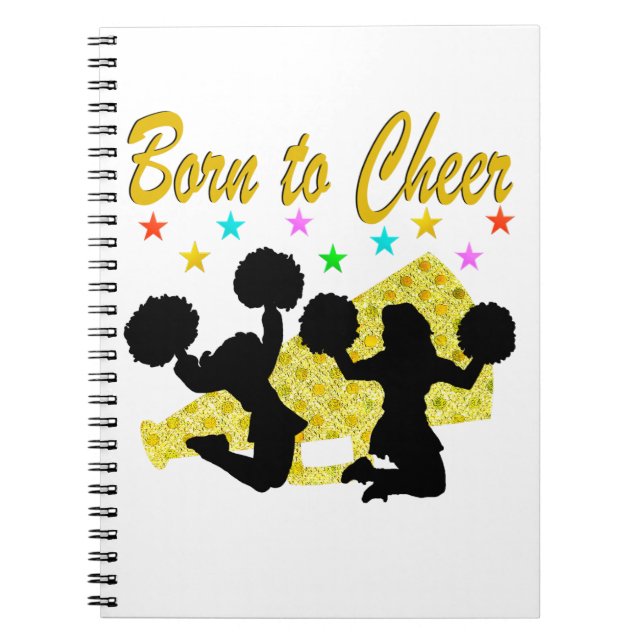 GOLD BORN TO CHEER MEGAPHONE CHEERLEADER SPIRAL NOTEBOOK (Front)
