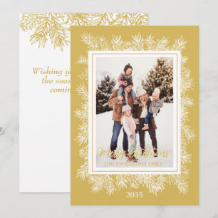 Gold Botanical Chic Vintage Photo Merry Christmas Holiday Card