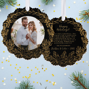 Gold Botanical Christmas Wreath Custom Photo Tree Decoration Card