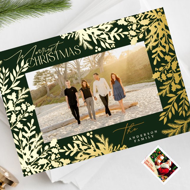 Gold Botanical Classic Merry Christmas Photo (Creator Uploaded)