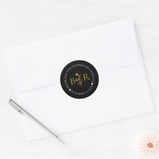 Gold Botanical Custom Foil Monogram  Classic Round Sticker