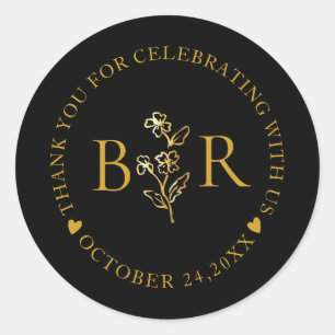 Gold Botanical Custom Foil Monogram Classic Round Sticker