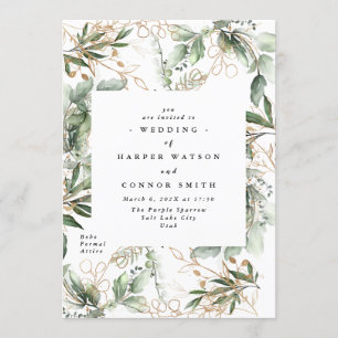 Gold Botanical Eucalyptus Elegant Greenery Fall Invitation