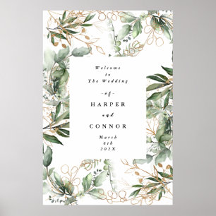 Gold Botanical Eucalyptus Elegant Greenery Moss Poster