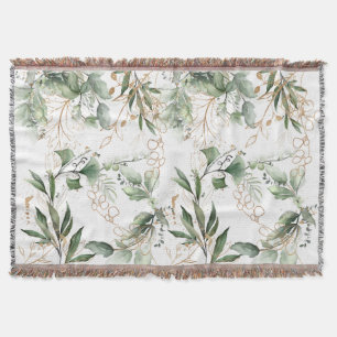 Gold Botanical Eucalyptus Elegant Greenery Moss Throw Blanket