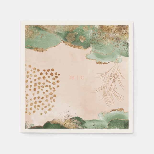 Gold Botanical Eucalyptus Modern Greenery Abstract Napkin (Front)
