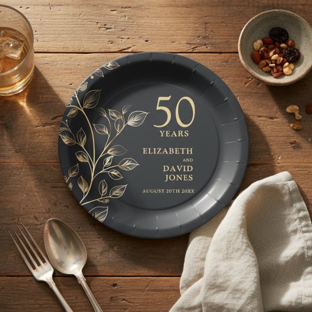 Gold Botanical Floral 50th Wedding Anniversary Paper Plate (Gold Botanical Floral 50th Wedding Anniversary Paper Plates)