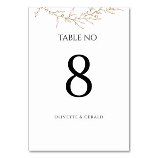 Gold Botanical Floral Modern Minimal Table Number