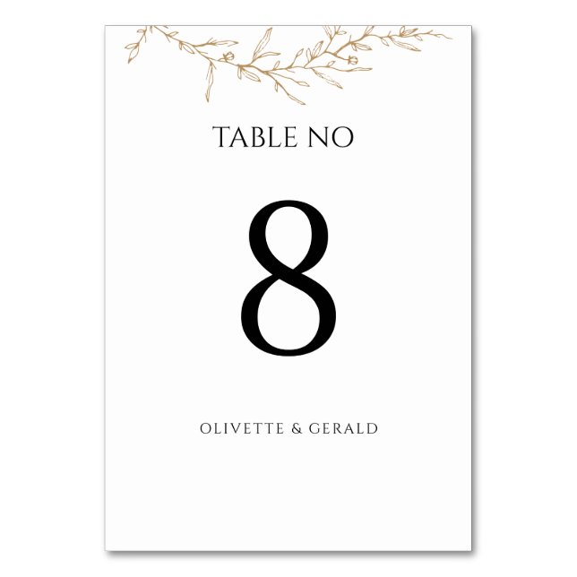Gold Botanical Floral Modern Minimal Table Number (Front)
