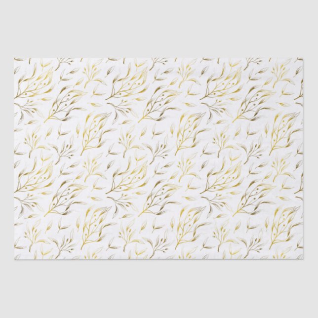 Gold Botanical Flowing Branches  Tissue Paper (Front)